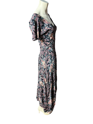 Vintage 80's Starina rauon floral flowing dress M