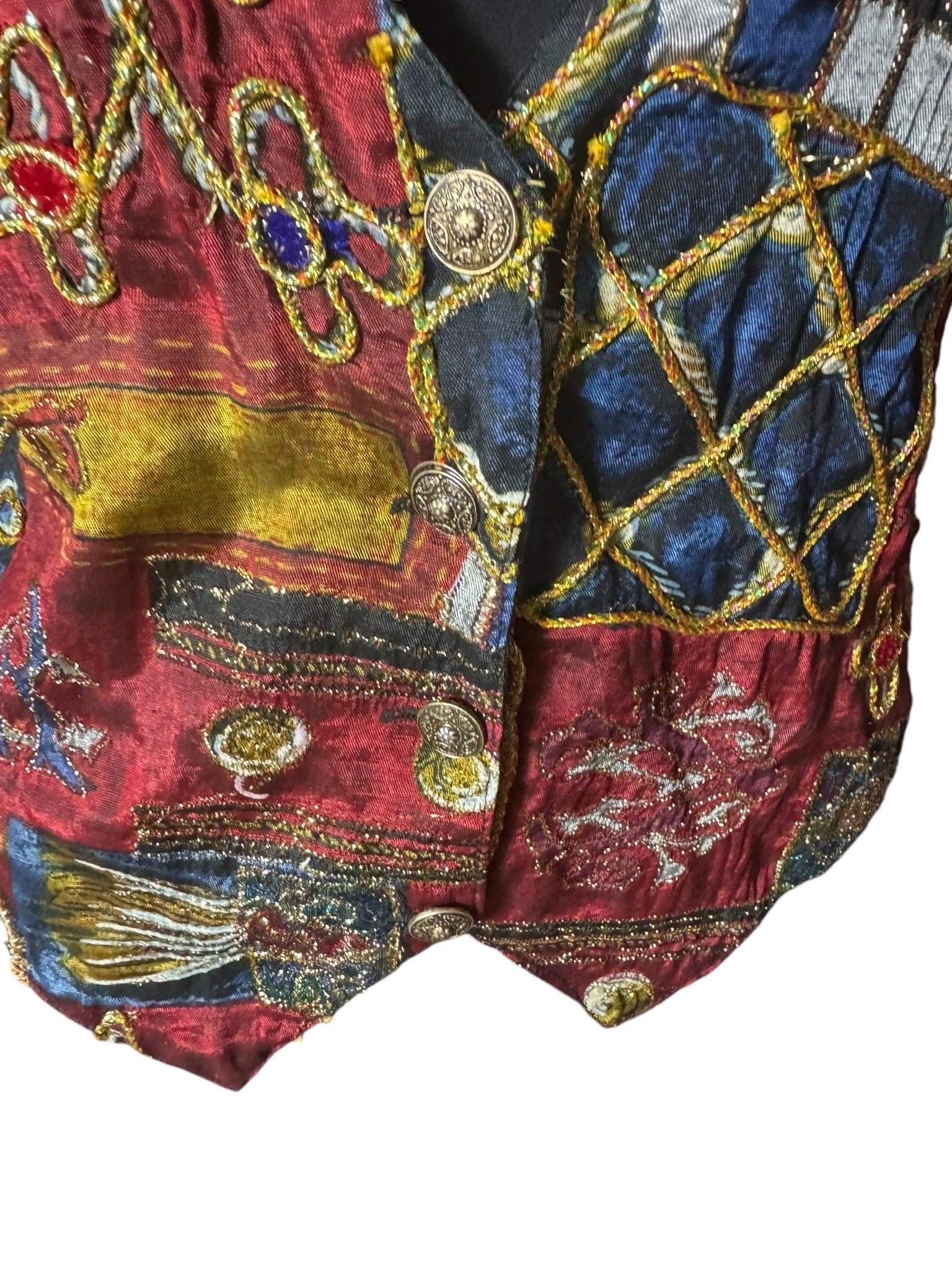 Vintage 80's gold batik vest S Jane Ashley
