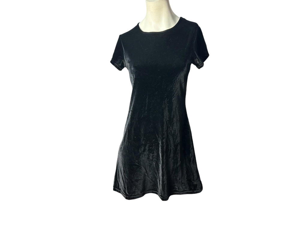 Vintage 80's black velour mini dress S