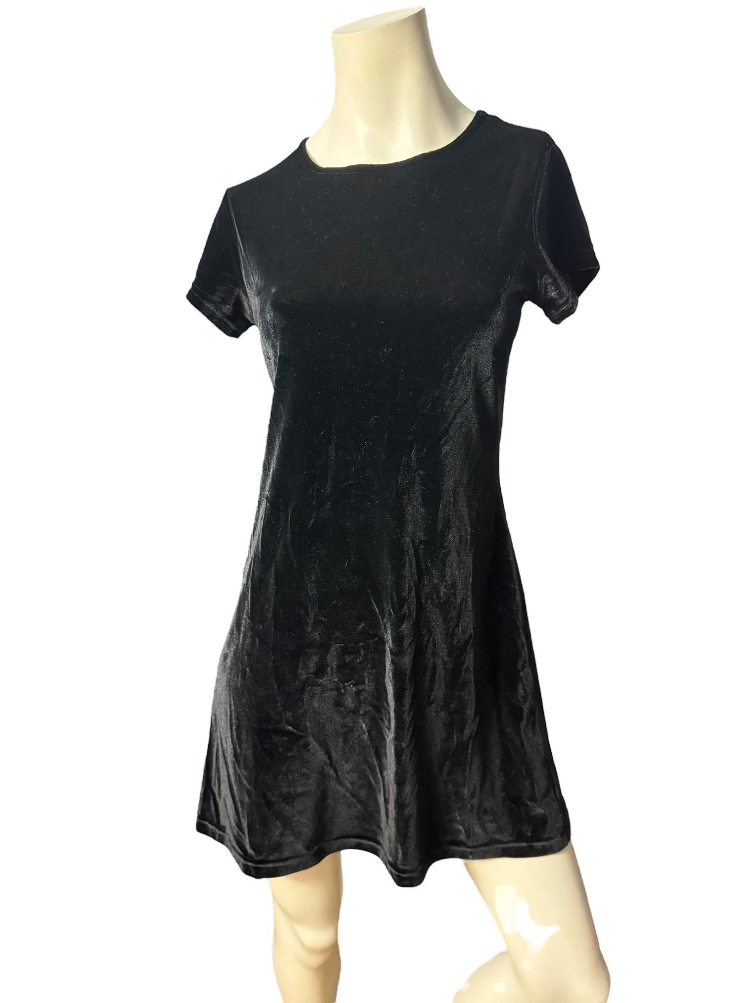 Vintage 80's black velour mini dress S