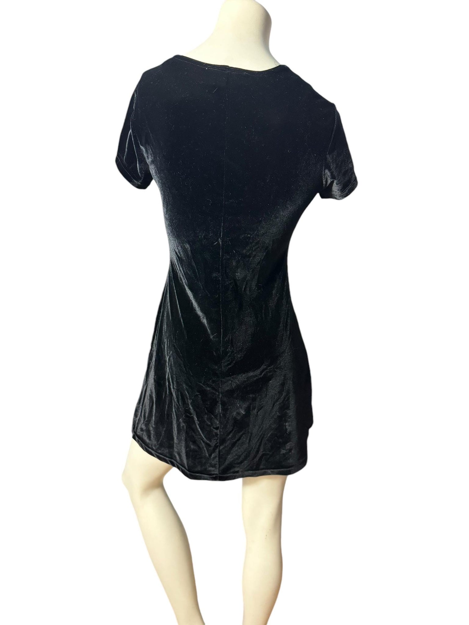 Vintage 80's black velour mini dress S