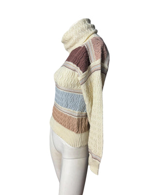 Vintage 80's brown striped sweater M cowl neck
