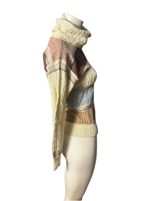 Vintage 80's brown striped sweater M cowl neck