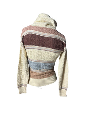 Vintage 80's brown striped sweater M cowl neck