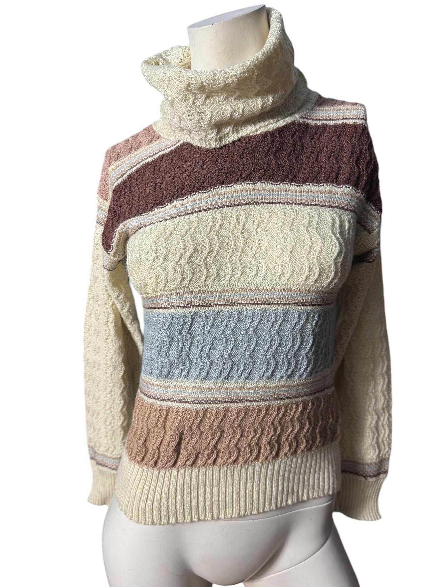 Vintage 80's brown striped sweater M cowl neck