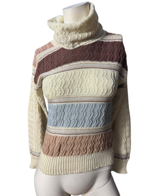 Vintage 80's brown striped sweater M cowl neck