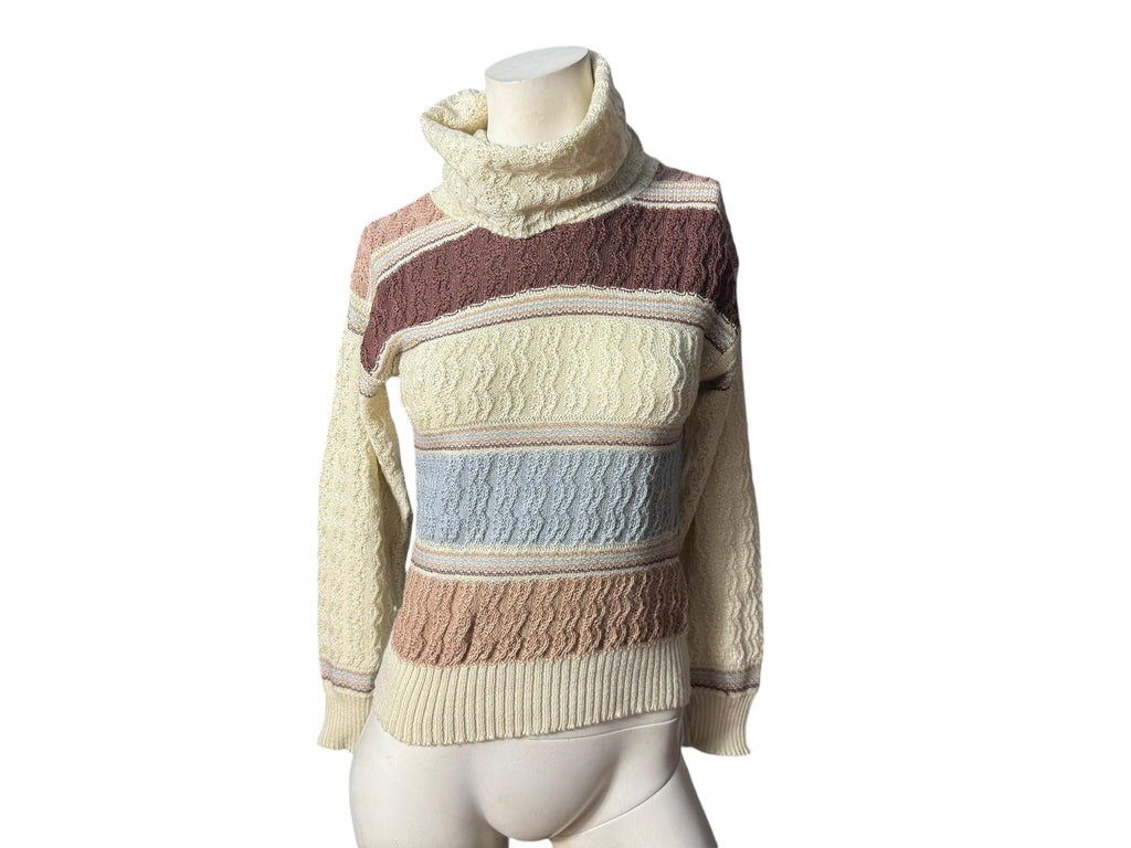 Vintage 80's brown striped sweater M cowl neck