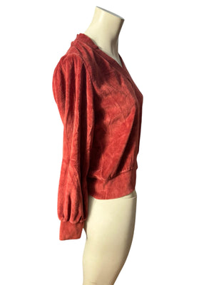 Vintage 70's rust velour V neck top M