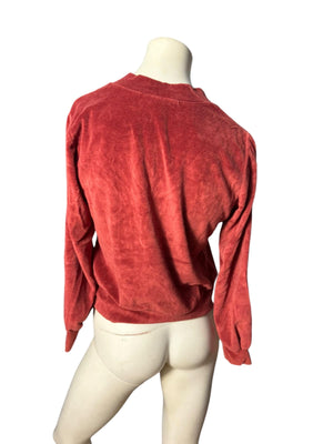 Vintage 70's rust velour V neck top M