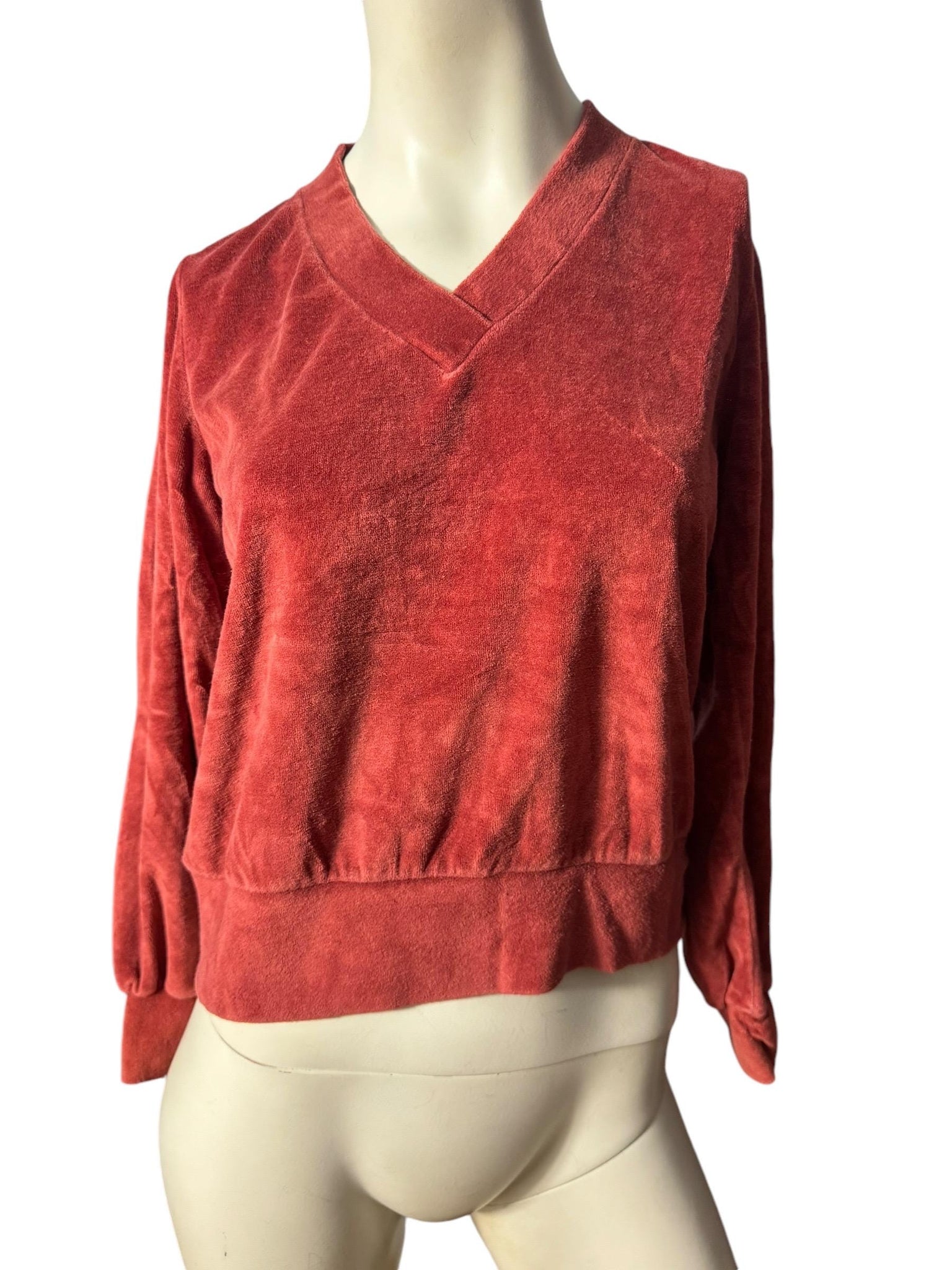 Vintage 70's rust velour V neck top M