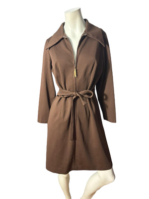 Vintage 70's brown zip front dress M
