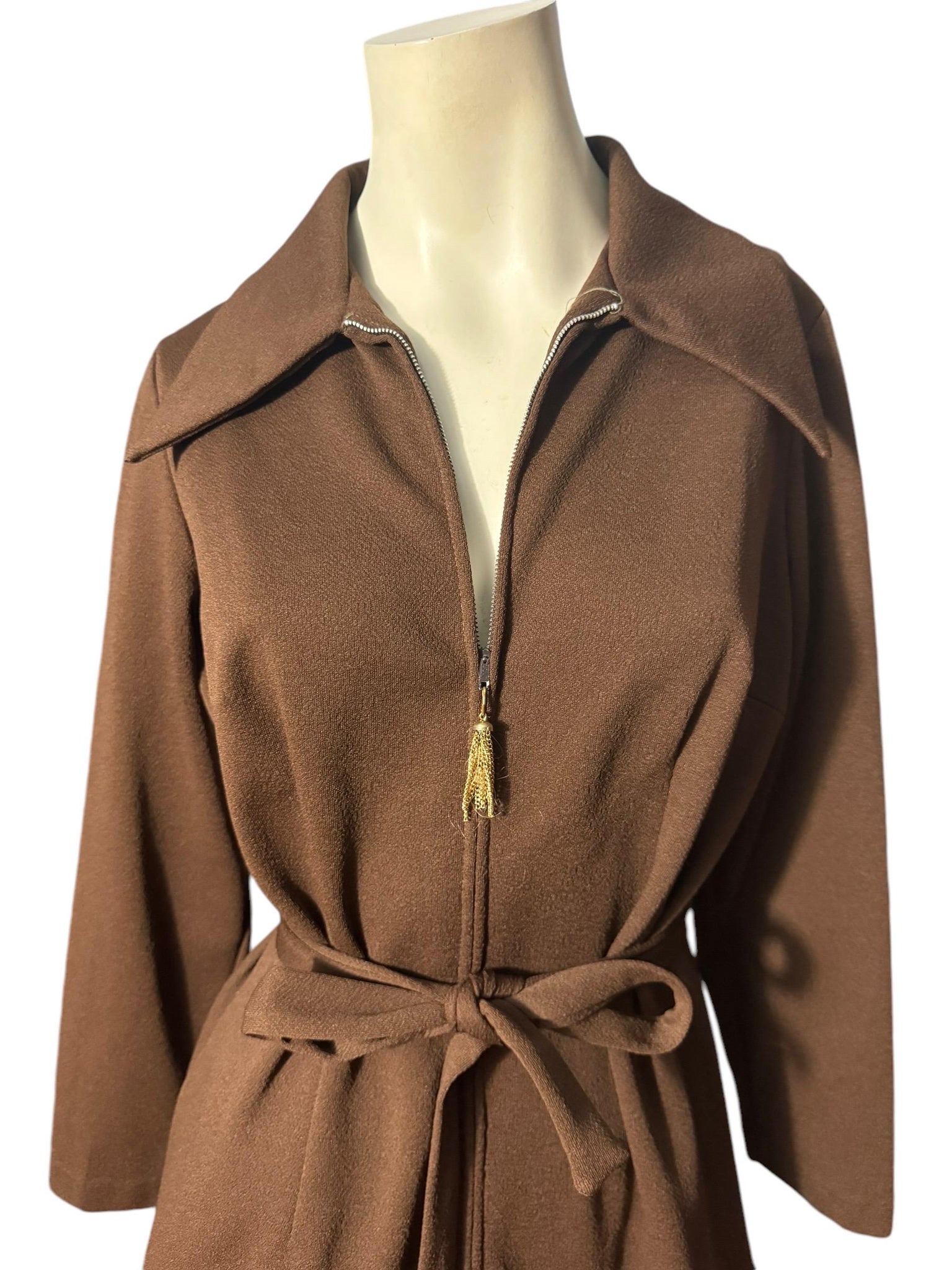Vintage 70's brown zip front dress M