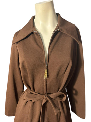 Vintage 70's brown zip front dress M