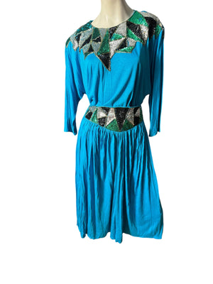 Vintage 80's sequin top and skirt L deadstock