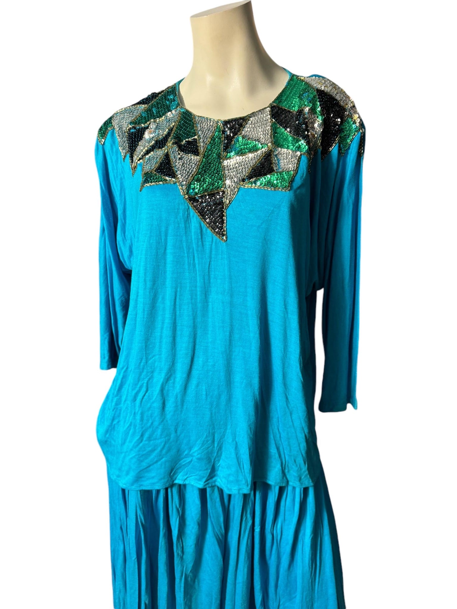 Vintage 80's sequin top and skirt L deadstock