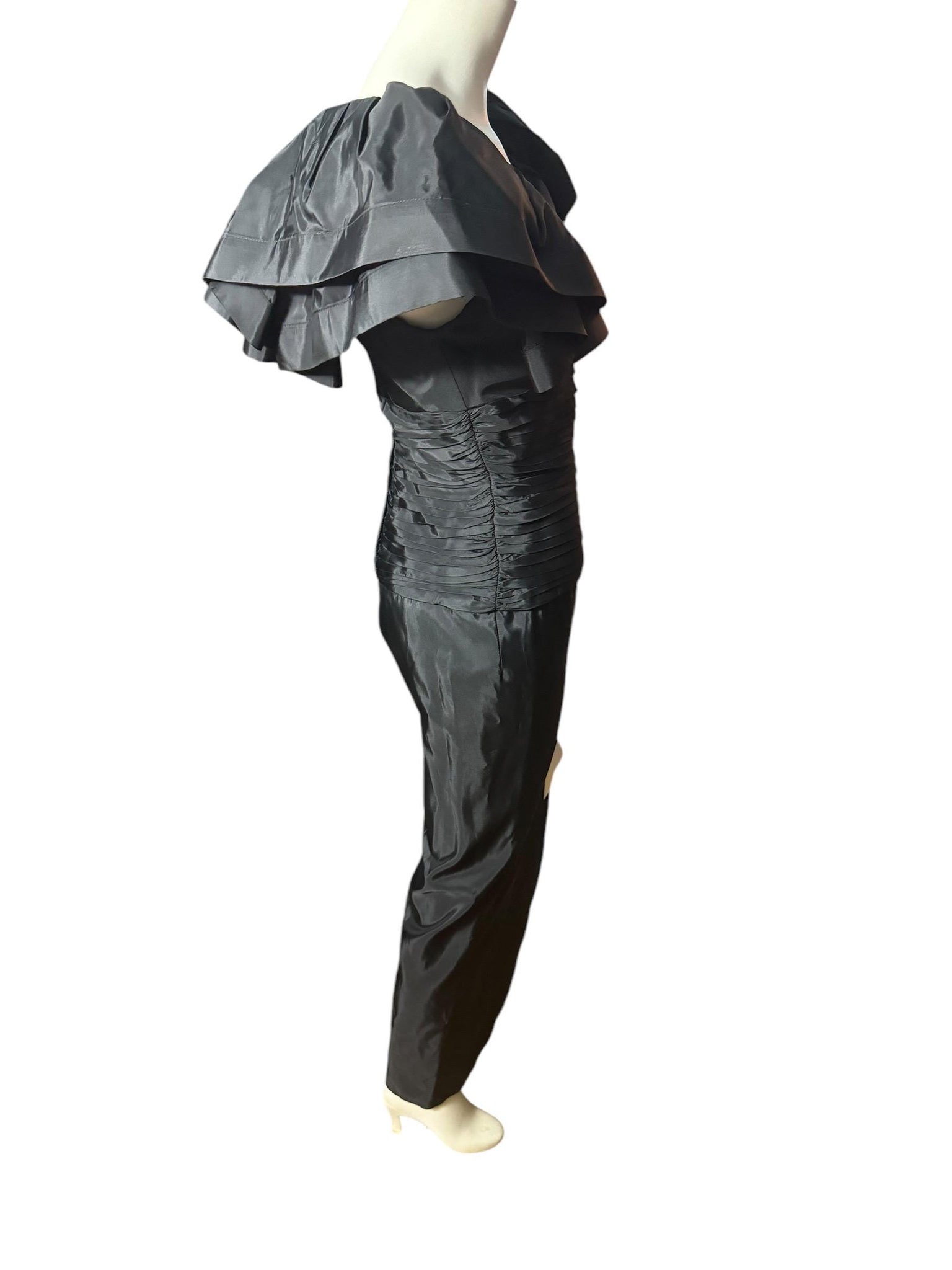Vintage 80's black Tadashi ruffle evening dress 8