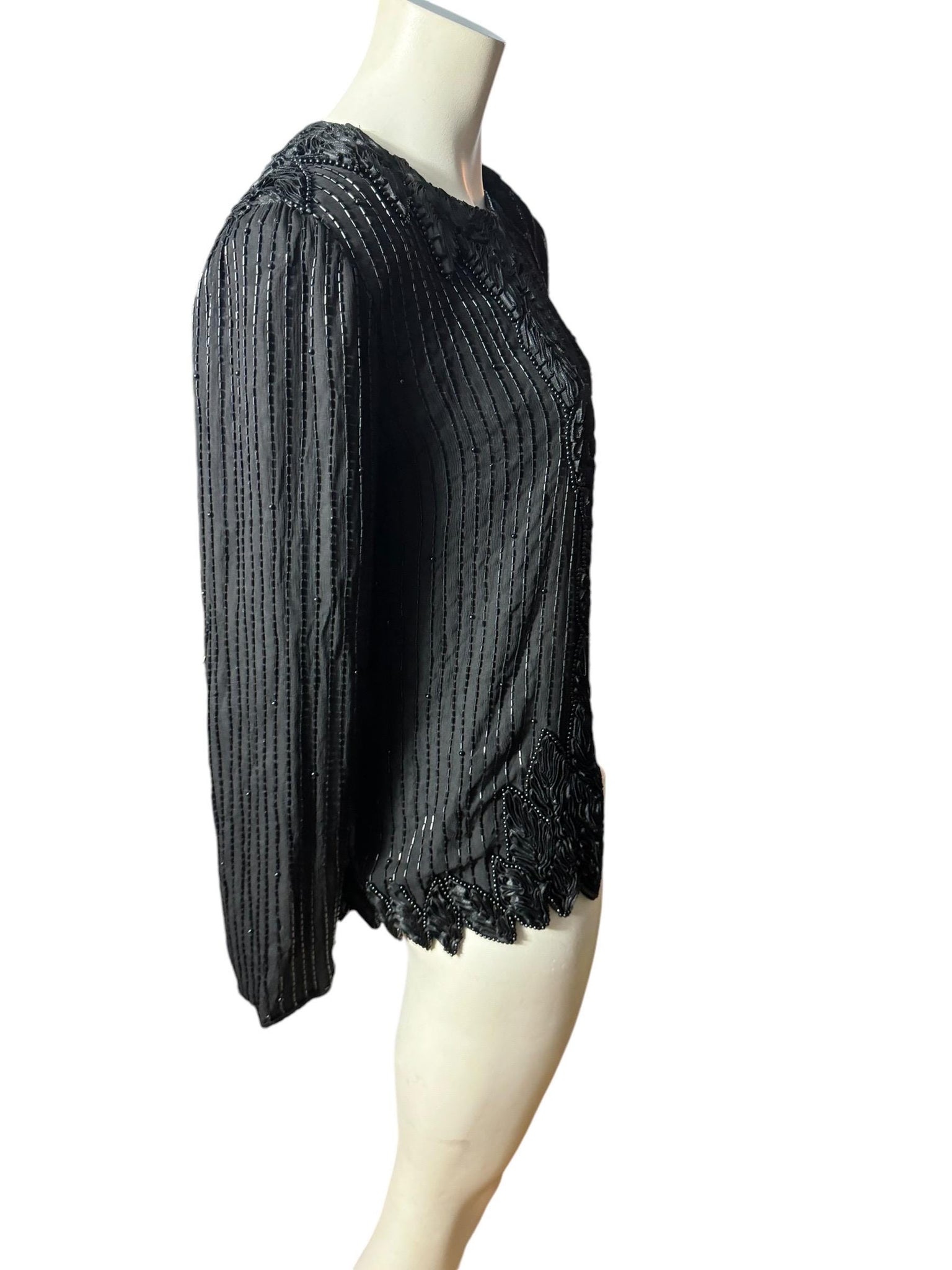 Vintage black bead silk jacket L