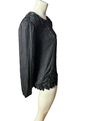 Vintage black bead silk jacket L