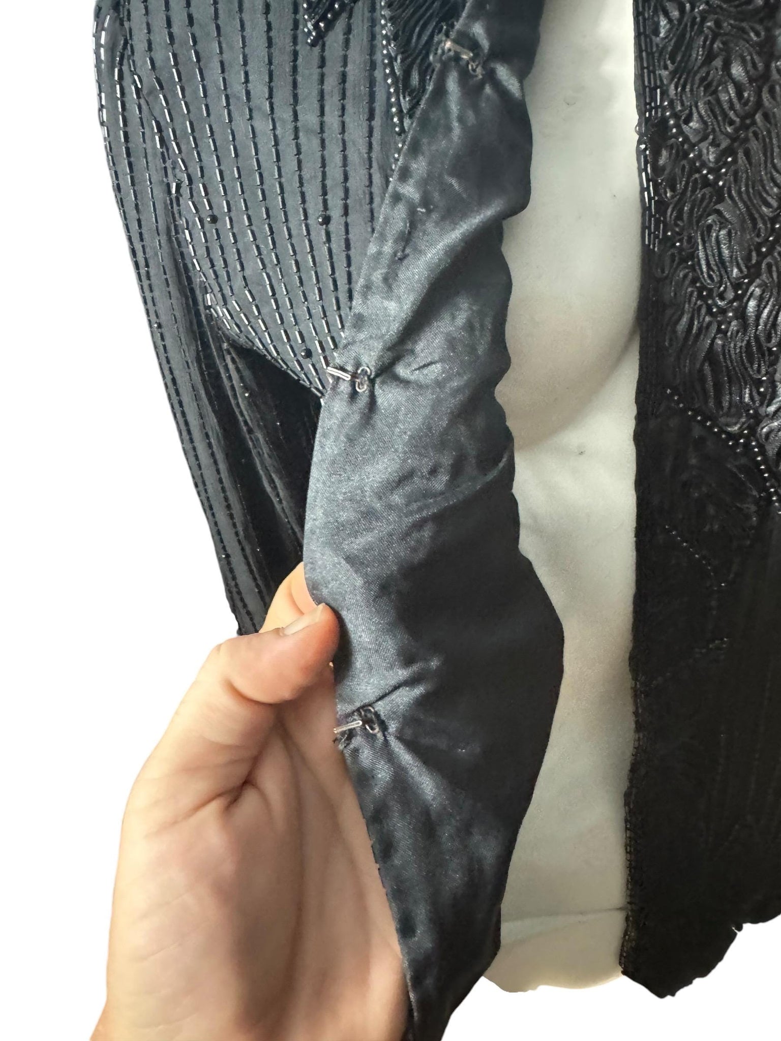 Vintage black bead silk jacket L