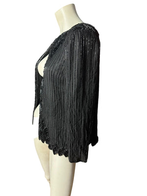 Vintage black bead silk jacket L
