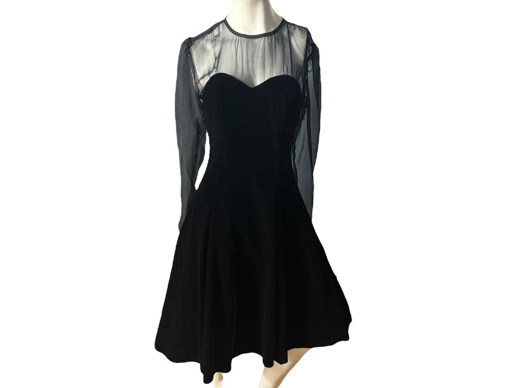 Vintage 80's Nikki black velvet party dress 10 M deadstock