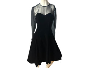 Vintage 80's Nikki black velvet party dress 10 M deadstock
