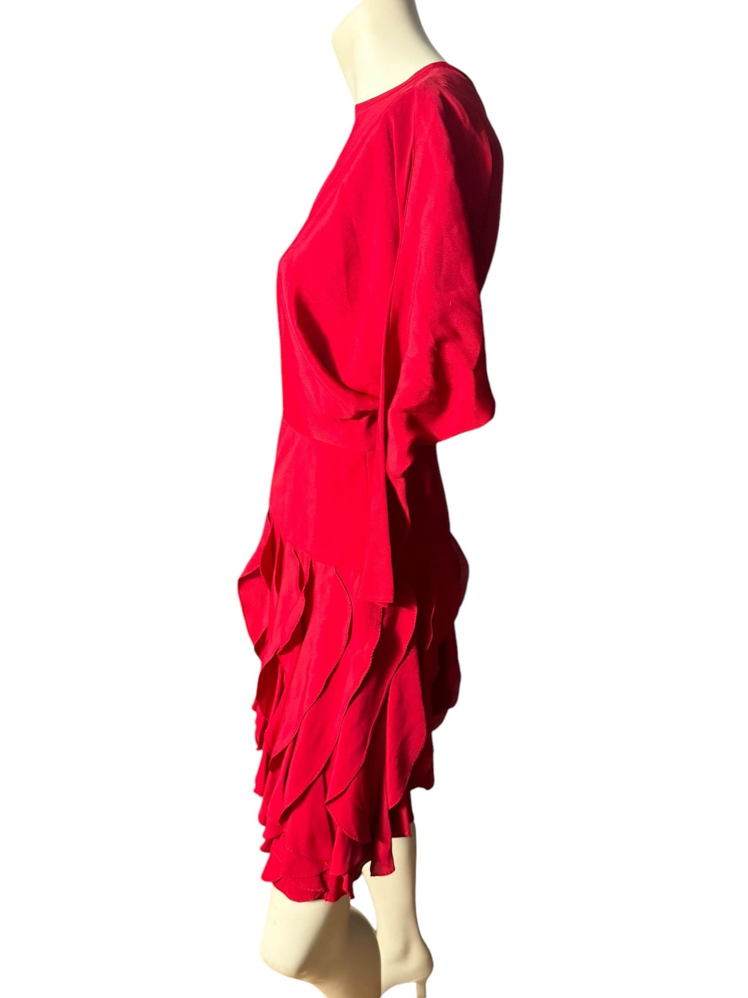 Vintage 80's red fitted dress 3/4 S/M Betsy & Adam