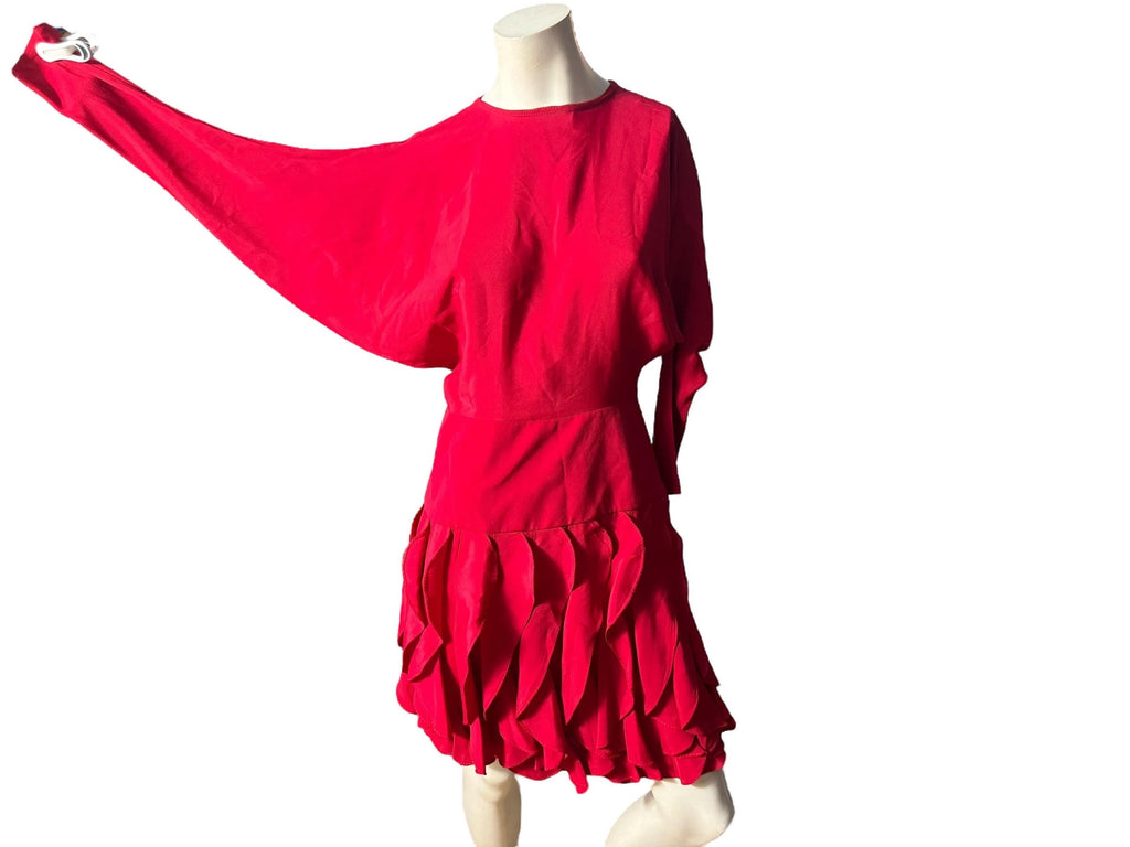 Vintage 80's red fitted dress 3/4 S/M Betsy & Adam