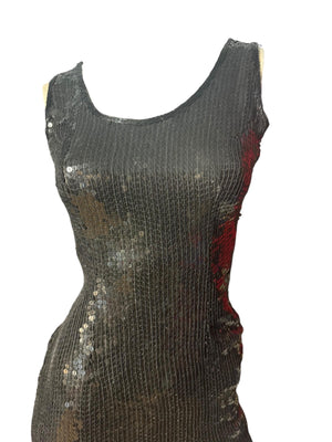 Vintage 80's black sequin fitted dress S petite