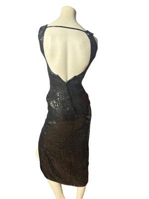 Vintage 80's black sequin fitted dress S petite