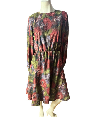 Vintage 80's fall velour floral dress M