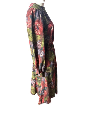 Vintage 80's fall velour floral dress M