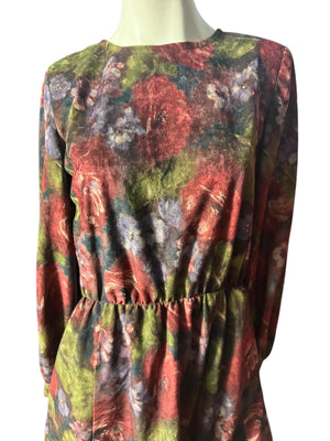Vintage 80's fall velour floral dress M