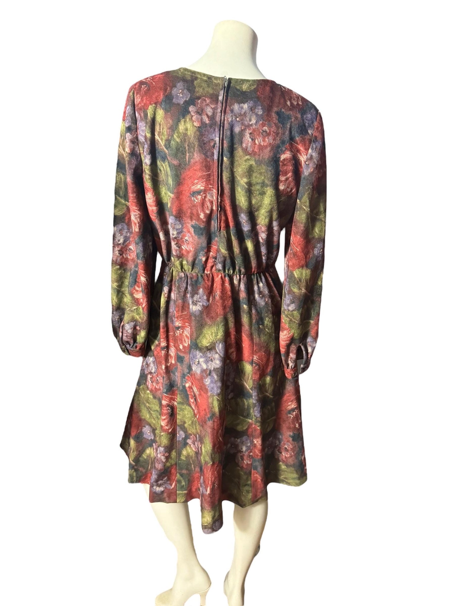 Vintage 80's fall velour floral dress M