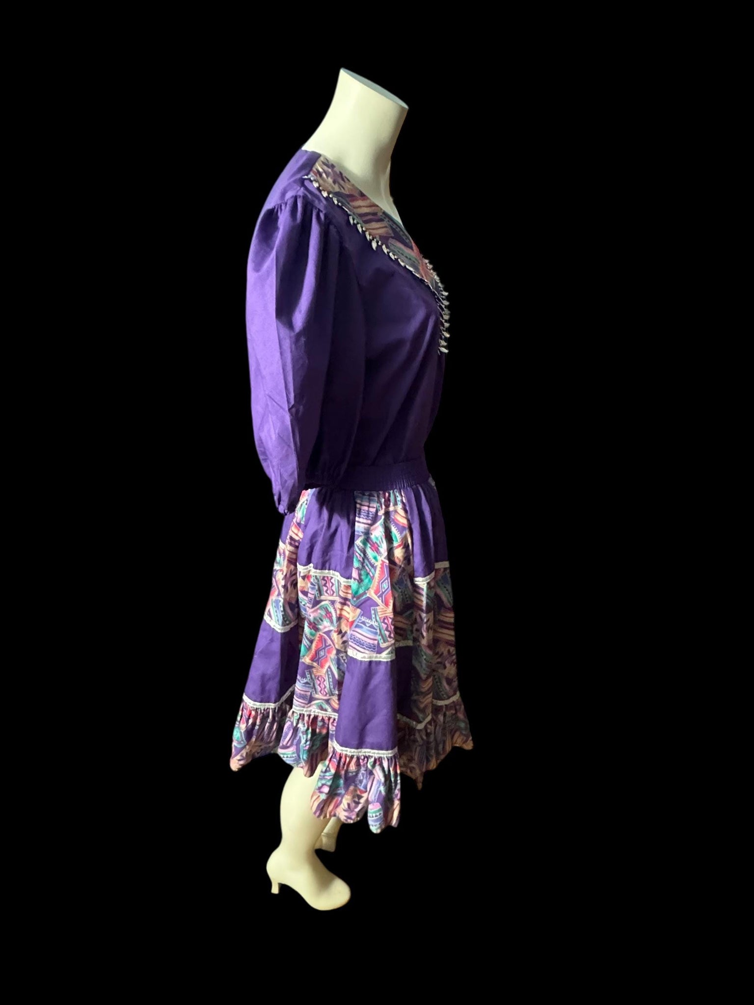 Vintage Malco Modes purple print square dance set M