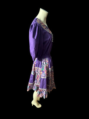 Vintage Malco Modes purple print square dance set M