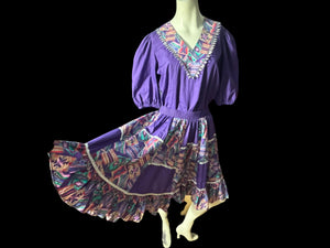 Vintage Malco Modes purple print square dance set M