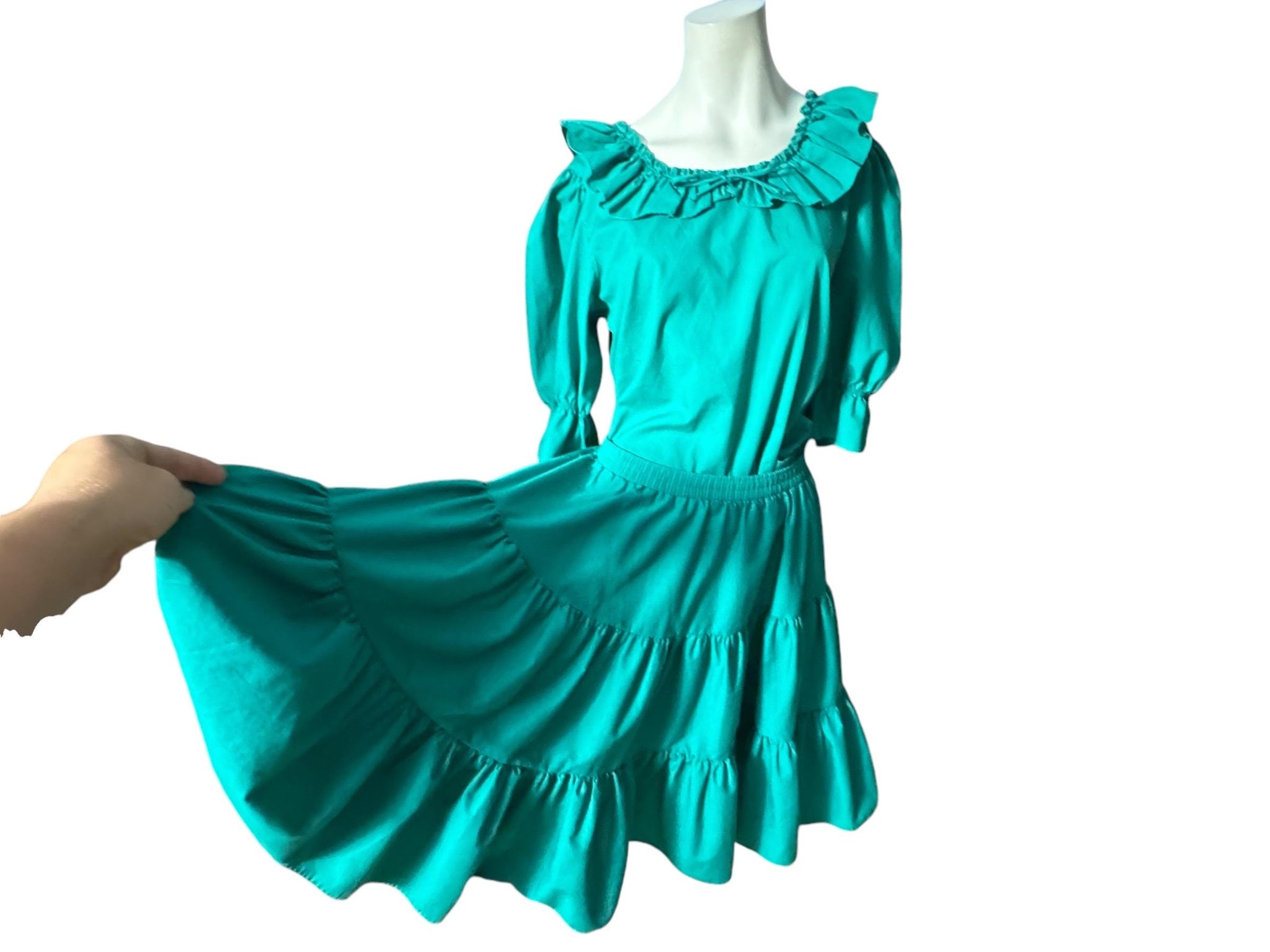 Vintage green square dance dress skirt L Partners Please