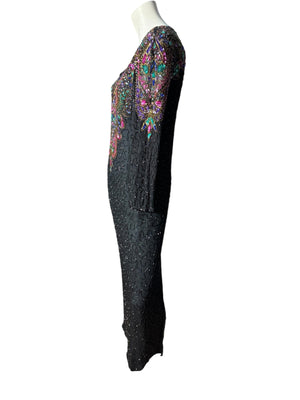 Vintage 80's black bead & sequin gown M