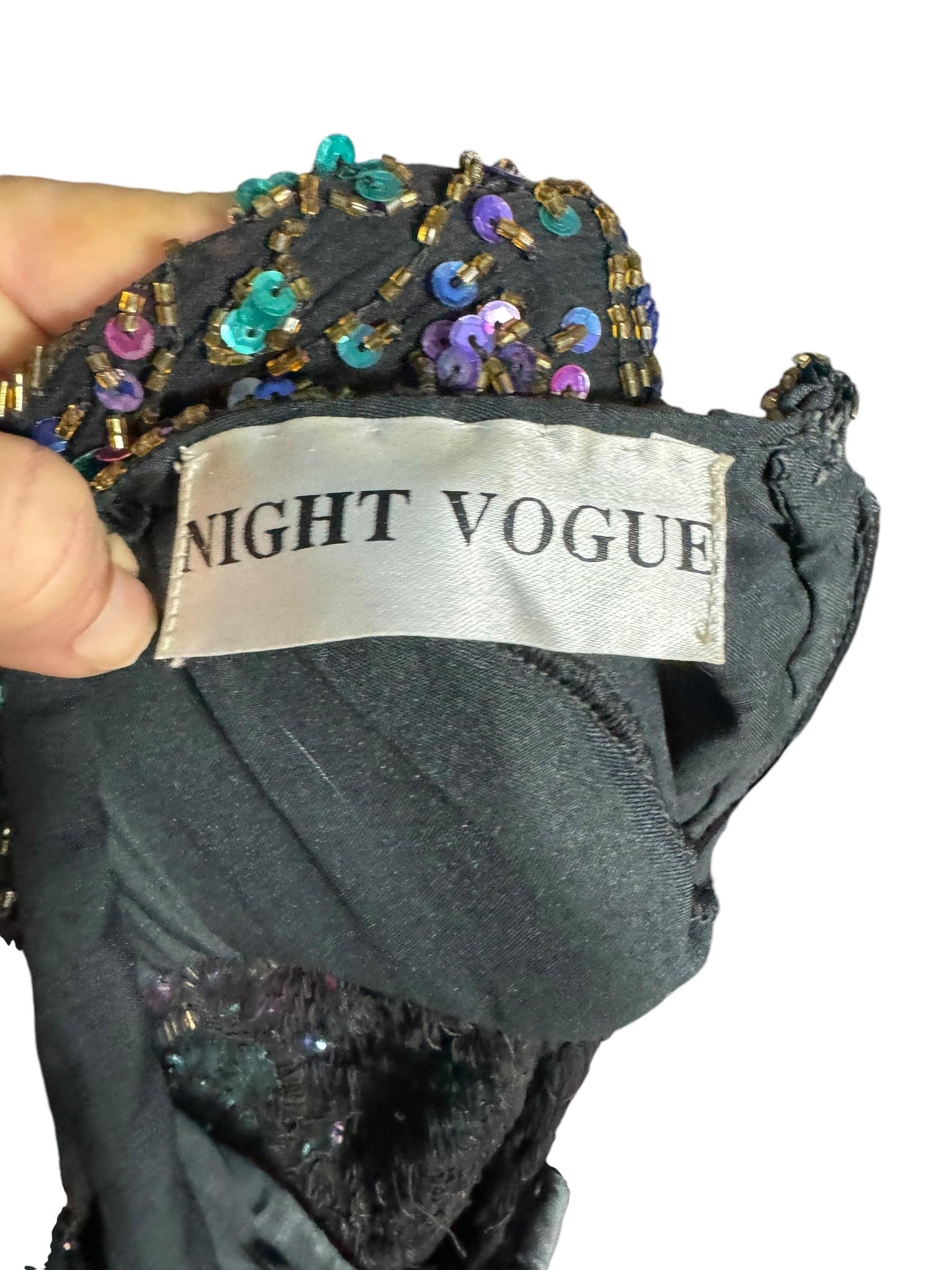 Vintage 80's black bead & sequin gown M