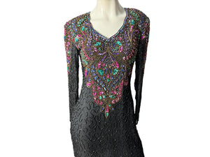 Vintage 80's black bead & sequin gown M