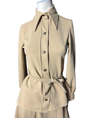 Vintage 70's tan skirt & top set M
