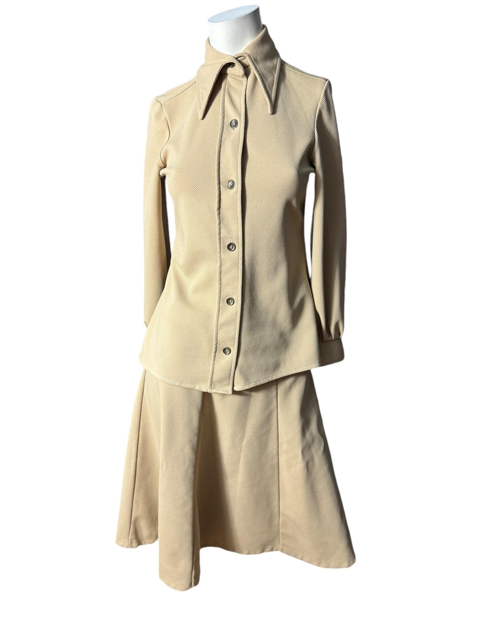 Vintage 70's tan skirt & top set M
