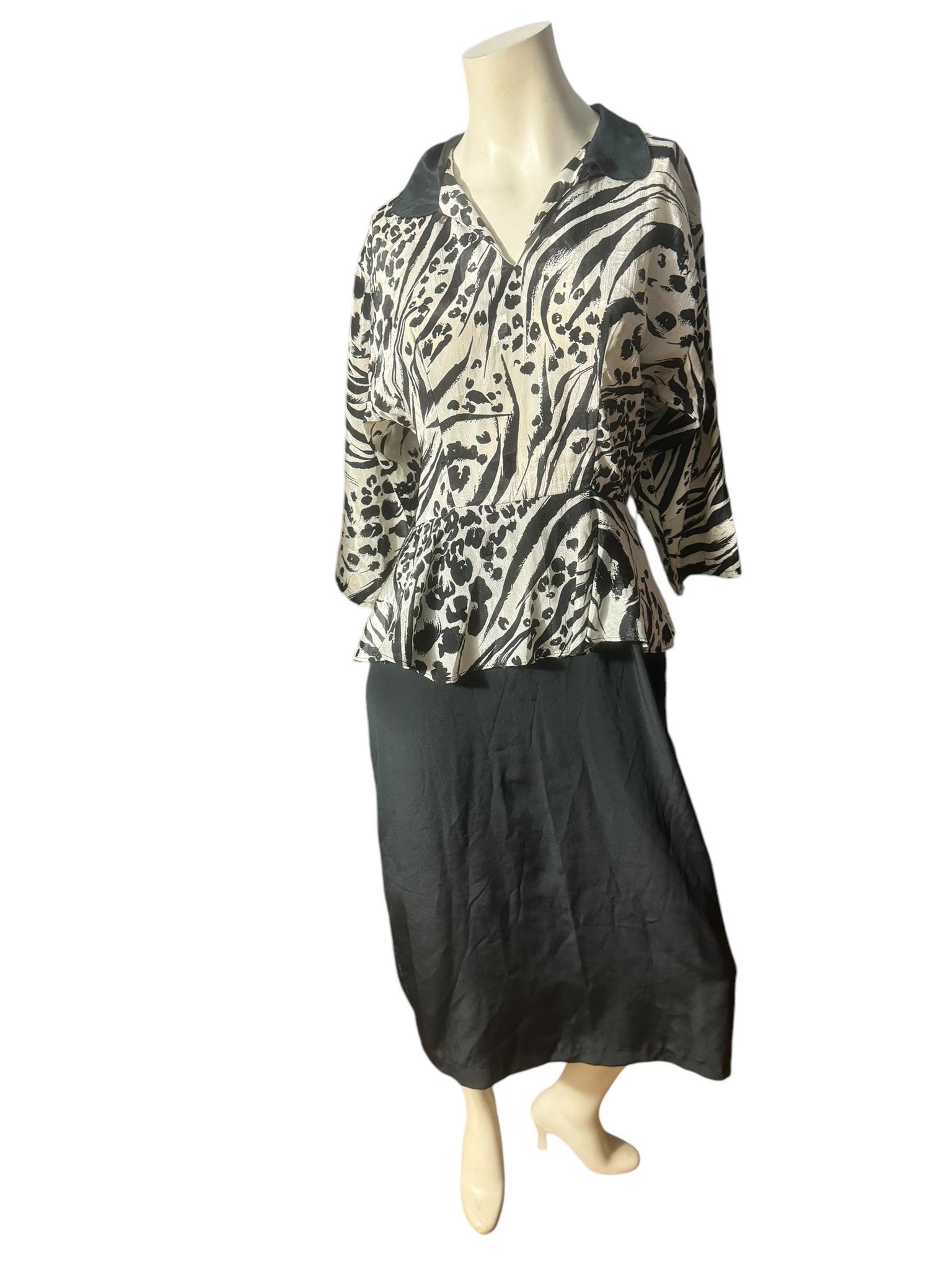 Vintage 80's zebra peplum dress M