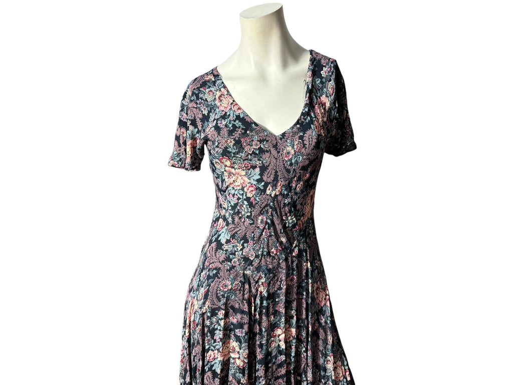 Vintage 80's Starina rauon floral flowing dress M