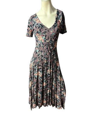 Vintage 80's Starina rauon floral flowing dress M