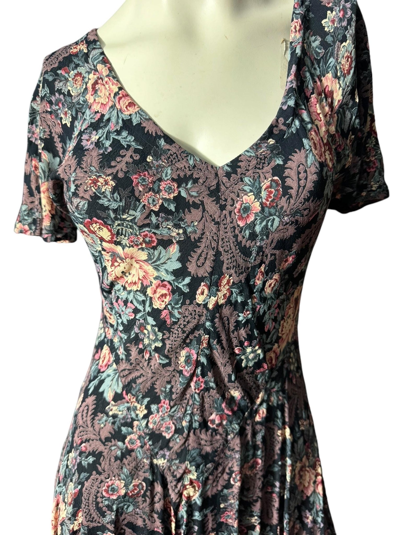 Vintage 80's Starina rauon floral flowing dress M