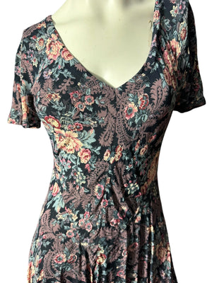 Vintage 80's Starina rauon floral flowing dress M