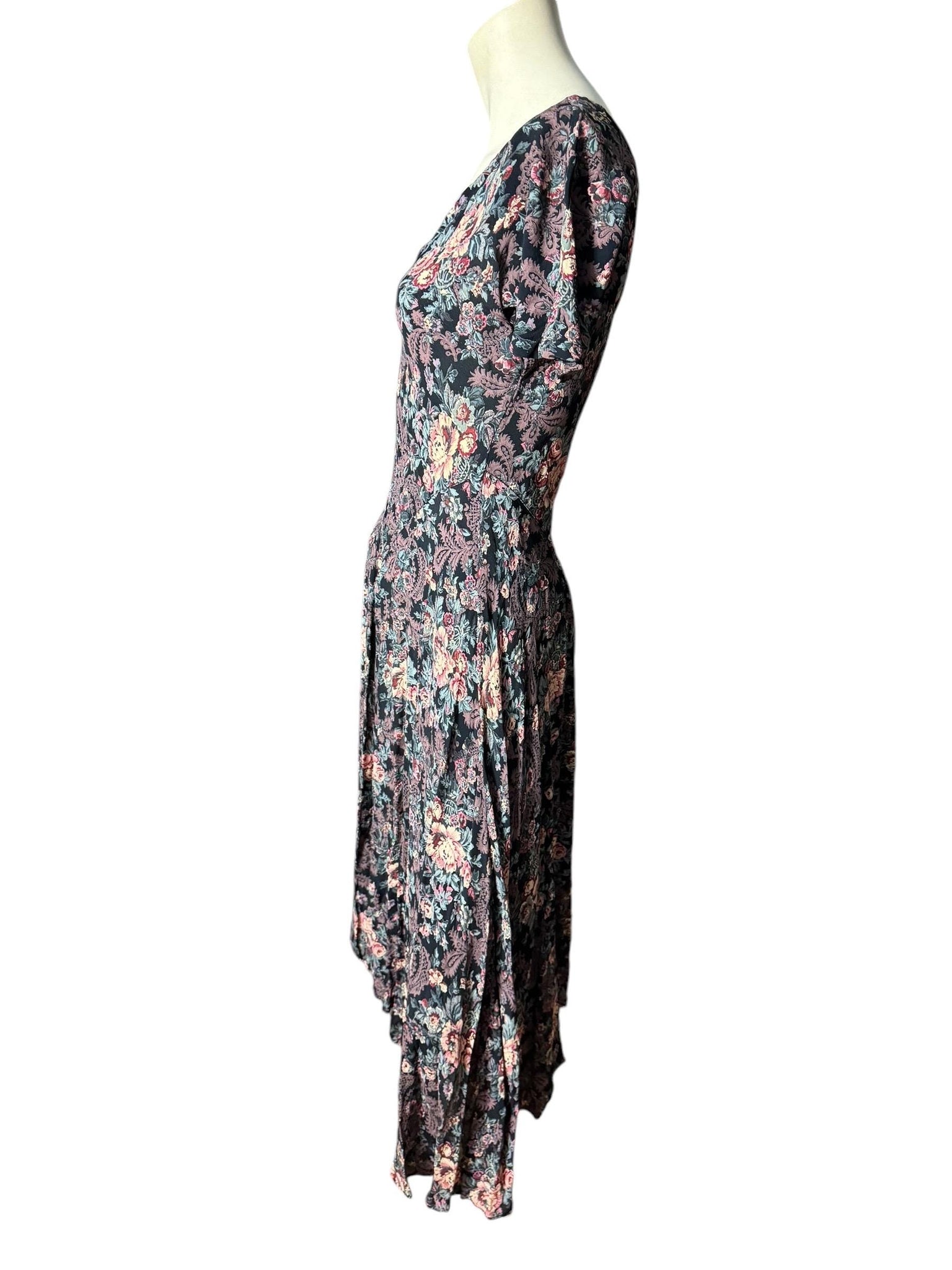 Vintage 80's Starina rauon floral flowing dress M