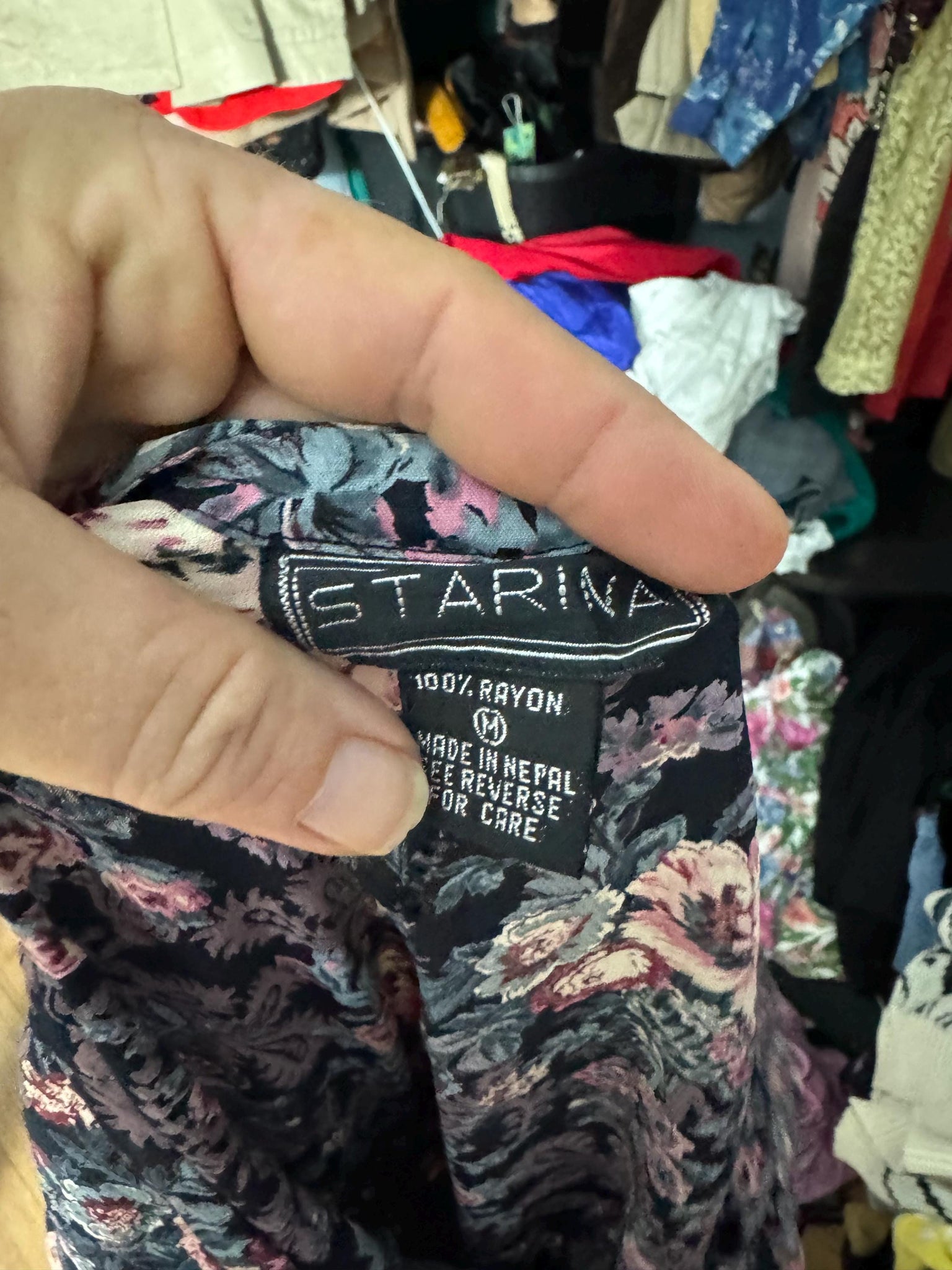 Vintage 80's Starina rauon floral flowing dress M